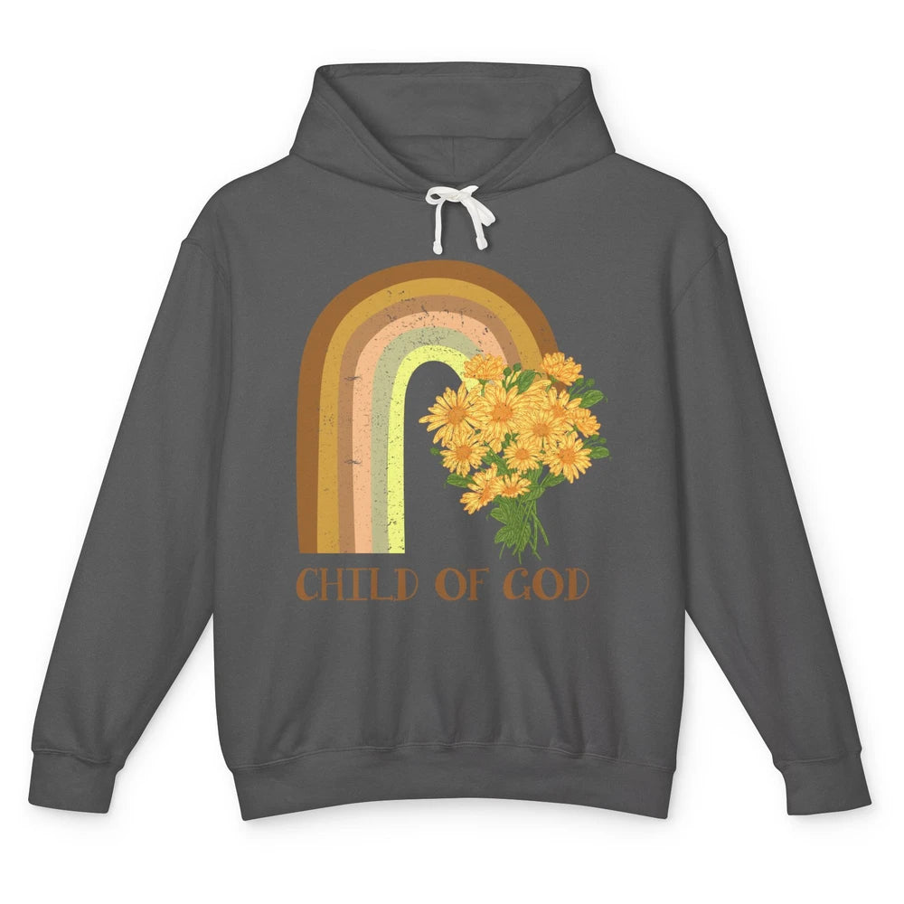 Vintage Sunflower Rainbow Child Of God Christian Religious Unisex Lightweight Hoodie