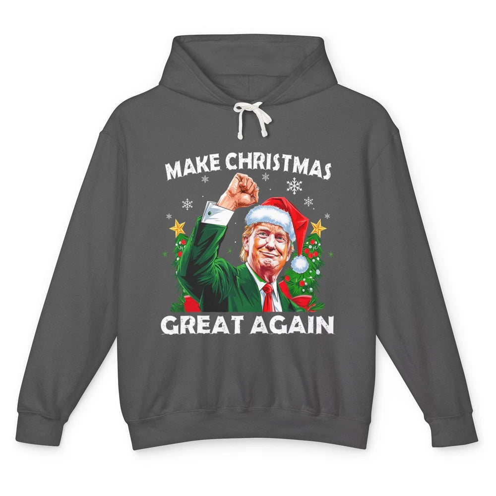 Make Christmas Great Again Funny Santa Trump Political Donald Trump Republican President Xmas Unisex Lightweight Hoodie