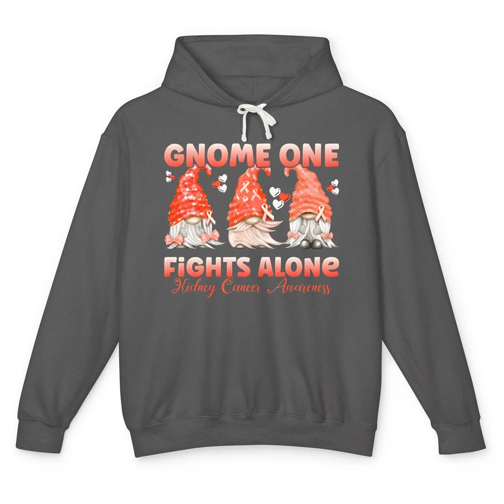 Gnome One Fights Alone Kidney Cancer Awareness Orange Ribbon Unisex Lightweight Hoodie