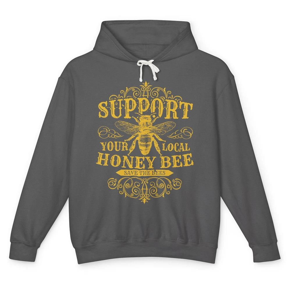 Vintage Beekeeper Support Your Local Honeybee Save The Bees Unisex Lightweight Hoodie