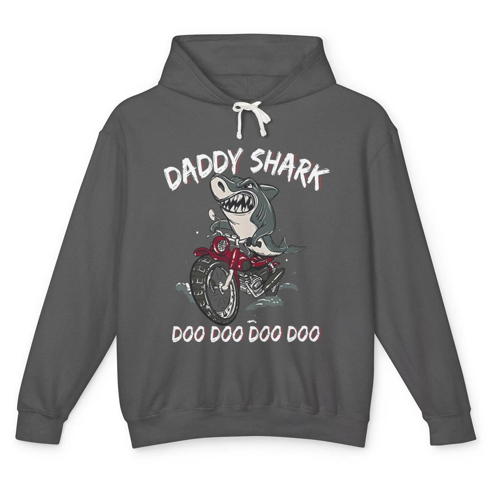 Mens Daddy Shark Motorcycle Funny Biker Dad Fathers Day Gift Unisex Lightweight Hoodie