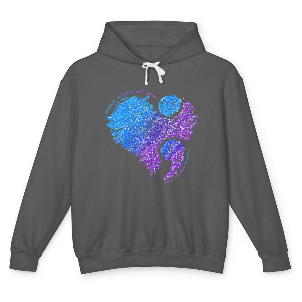 Semicolon Turquoise Blue Ribbon Heart Suicide Prevention Unisex Lightweight Hoodie