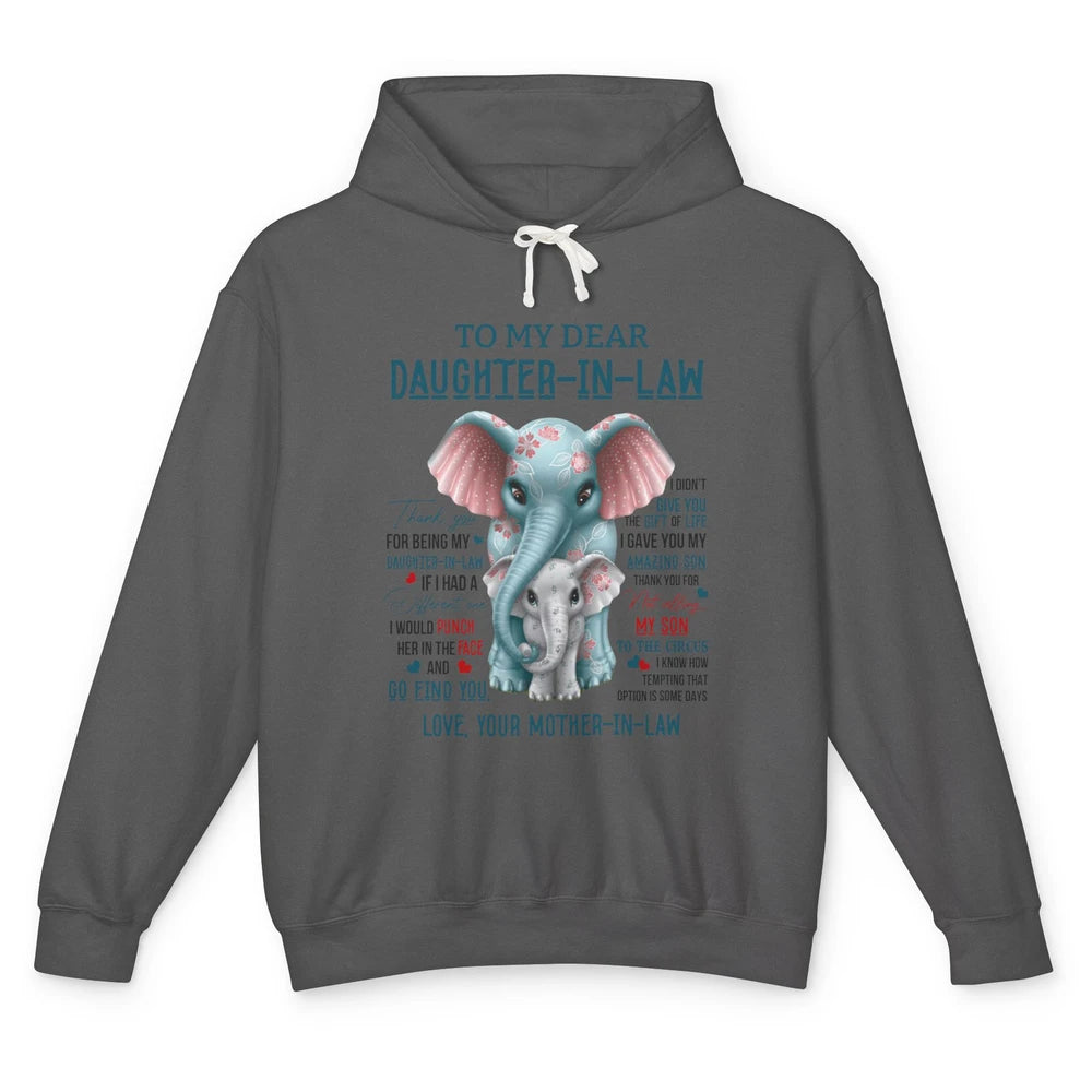 To My Dear Daughter In Law Love Mother In Law Cute Elephant Unisex Lightweight Hoodie