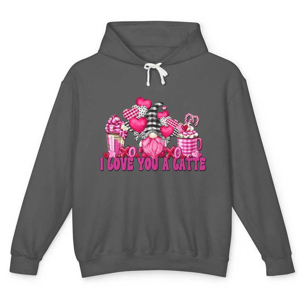 Pink Gnome And Valentines Day Latte Mugs I Love You Coffee Unisex Lightweight Hoodie