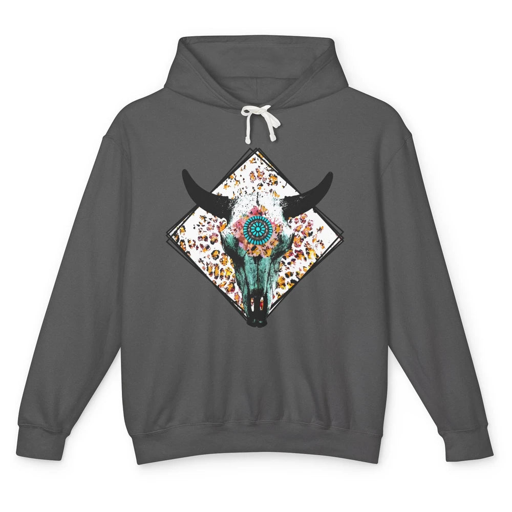 Aztec Heifer Steer Cow Skull Cowboy Gemstone Leopard Vintage Unisex Lightweight Hoodie