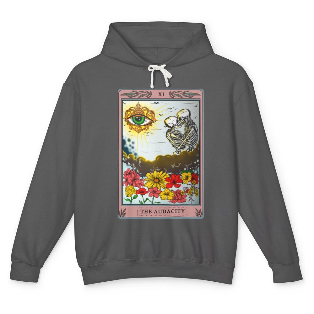 Retro Skeleton Riding Cloud The Audacity Tarot Card Rainbow Unisex Lightweight Hoodie