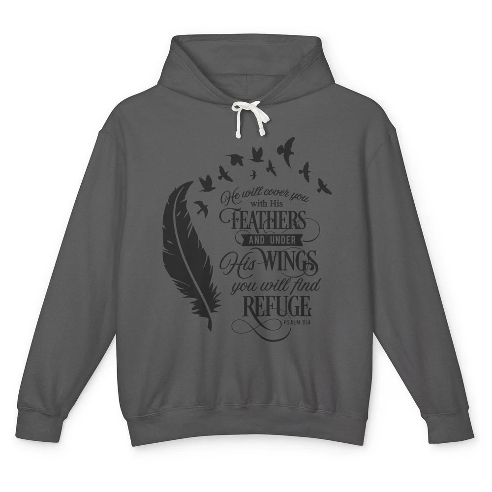 Christian He Will Cover You With His Feathers Bible Verse Unisex Lightweight Hoodie