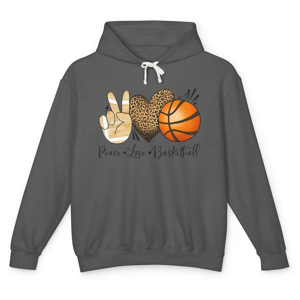 Peace Love Basketball Leopard Heart Basketball Lovers Gift Unisex Lightweight Hoodie