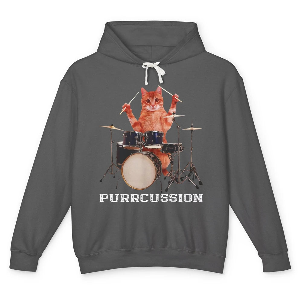 Cat Drummer Purrcussion I Destroy Silence Percussionist Drum Unisex Lightweight Hoodie