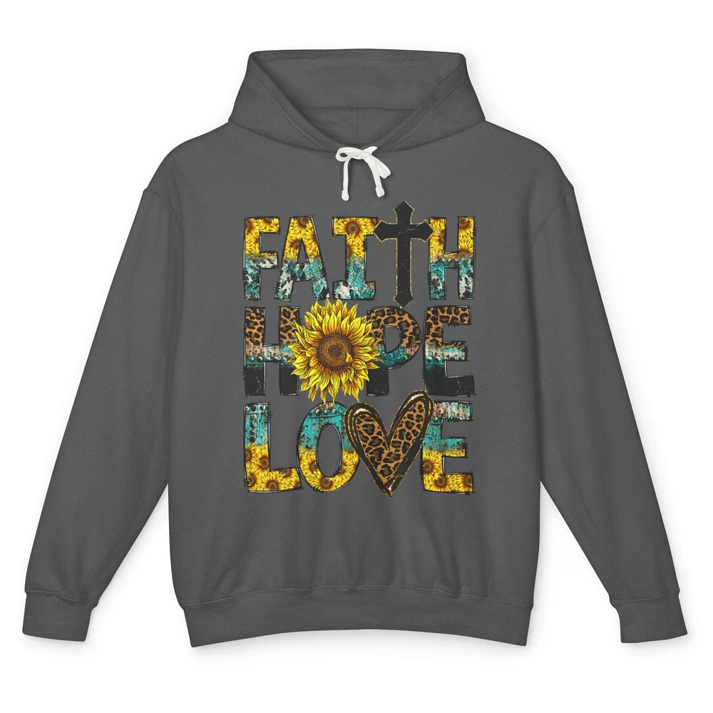 Faith Hope Love Sunflower Jesus Christian Leopard Religious Unisex Lightweight Hoodie