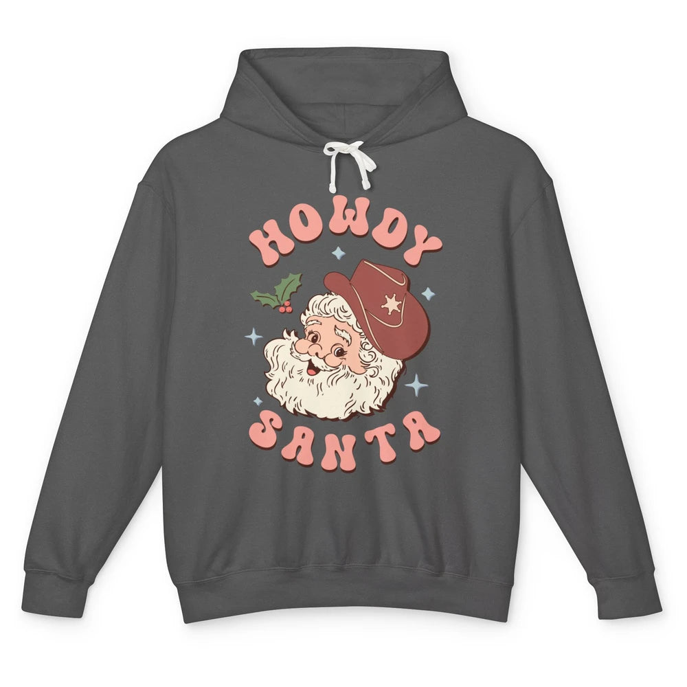 Merry Christmas Howdy Cowboy Xmas Santa Claus Cactus Western Unisex Lightweight Hoodie