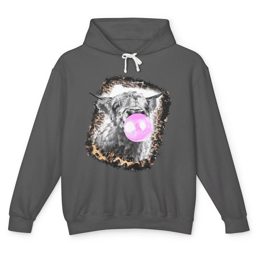 Retro Highland Cow Leopard Bubble Gum Western Farm Animals Unisex Lightweight Hoodie