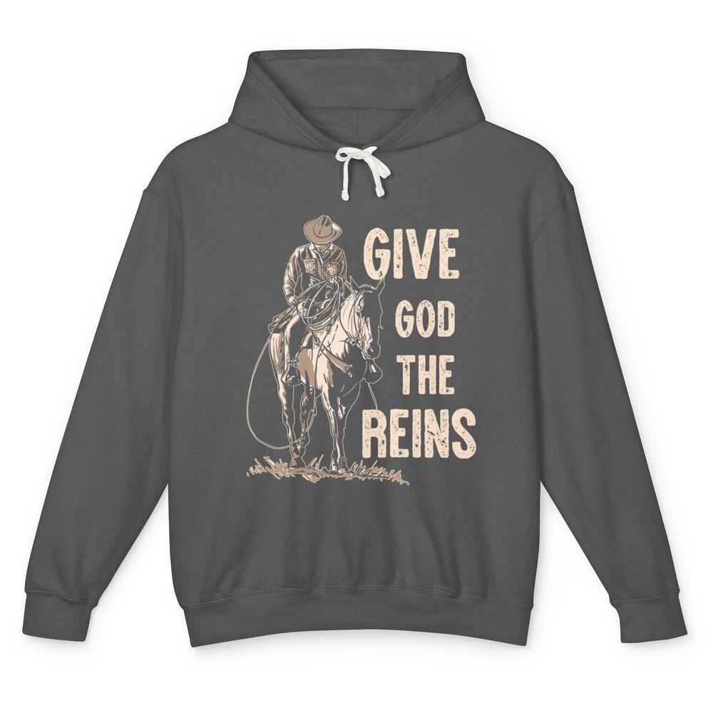 Give God The Rein Cowboy Retro Desert Cactus Western Country Unisex Lightweight Hoodie