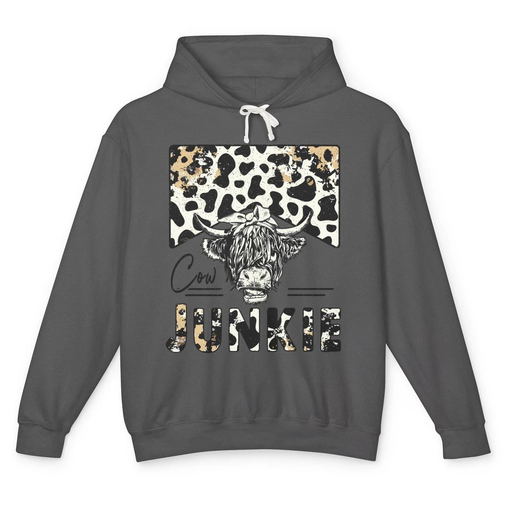 Leopard Highland Cow Bandana Cow Junkie Western Country Gift Unisex Lightweight Hoodie