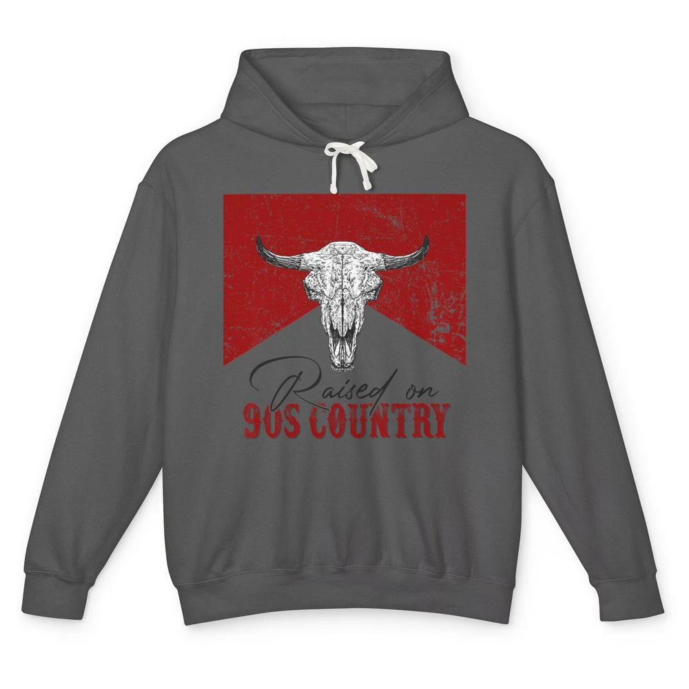 Raised On 90s Country Bull Skull Retro Western Country Rodeo Unisex Lightweight Hoodie