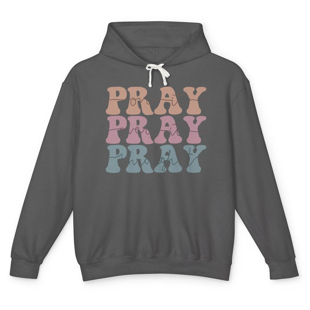 Retro Pray On It Over It Christian Bible Faith In Jesus Unisex Lightweight Hoodie