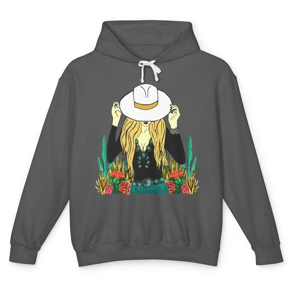 Desert Punchy Cowgirl Hat Western Country Cactus Howdy Retro Unisex Lightweight Hoodie