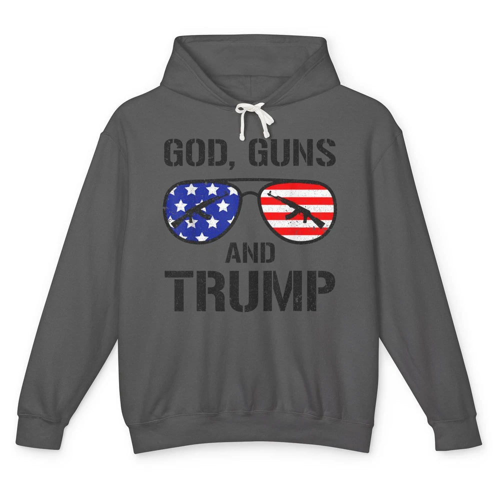 Funny God Guns Donald Trump Vote 2024 Glasses Republican Pun Unisex Lightweight Hoodie