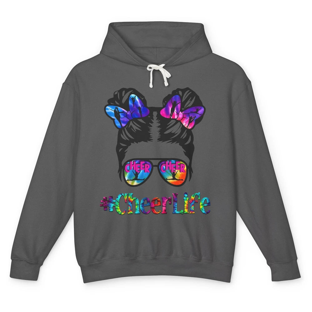 Cheerleading Kid Messy Bun Cheer Life Tie Dye Cheerleader Unisex Lightweight Hoodie