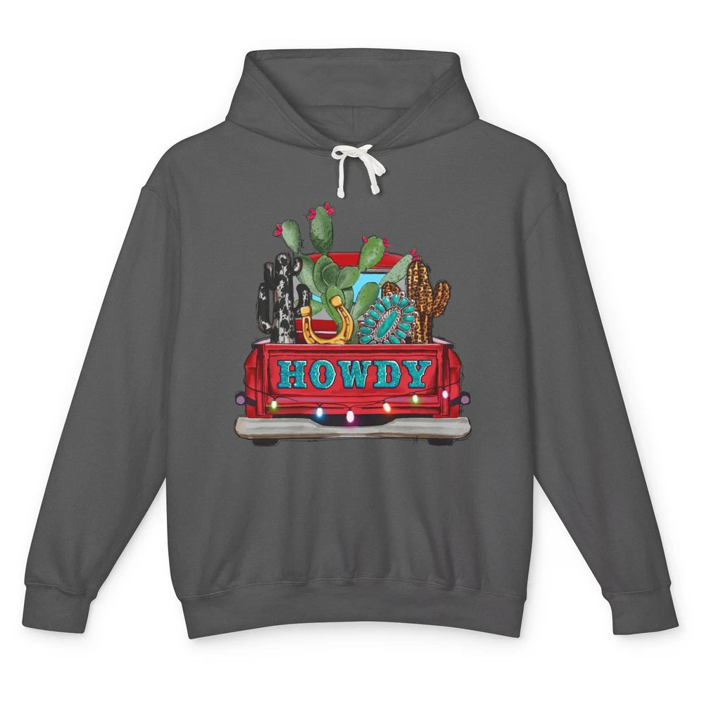 Howdy Truck Cactus Cowhide Western Christmas Gemstone Truck Unisex Lightweight Hoodie