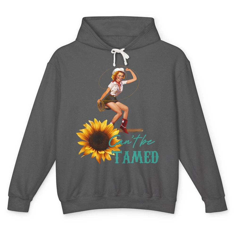 Retro Sunflower Cowgirl Can't Be Tamed Western Country Rodeo Unisex Lightweight Hoodie