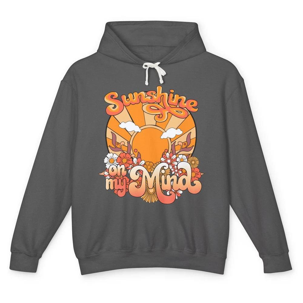 Retro Sunshine on my Mind Groovy Sunset Wildflowers Positive Unisex Lightweight Hoodie