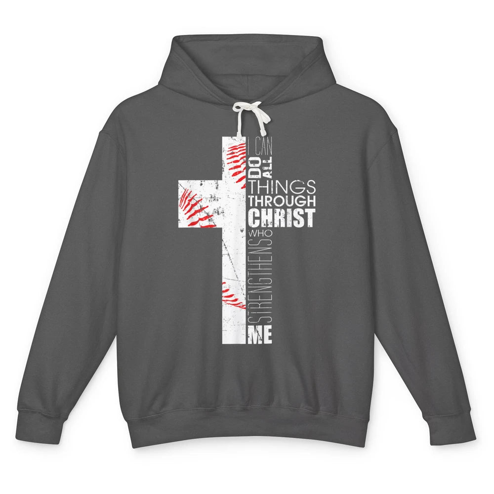 Baseball Christian Cross Bible Verse Softball Sports Day God Unisex Lightweight Hoodie