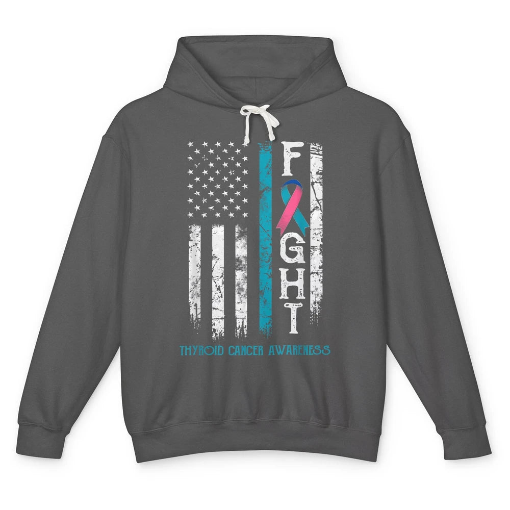 Thyroid Cancer Awareness Blue Pink Teal Ribbon Fight Flag Unisex Lightweight Hoodie