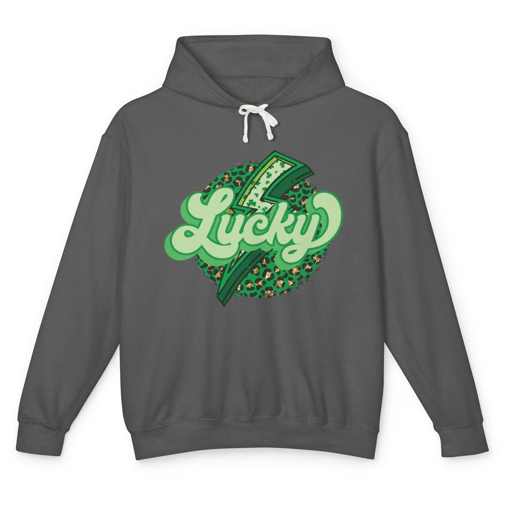 St Patrick Leopard Shamrocks Lucky Lightning Bolt Western Unisex Lightweight Hoodie