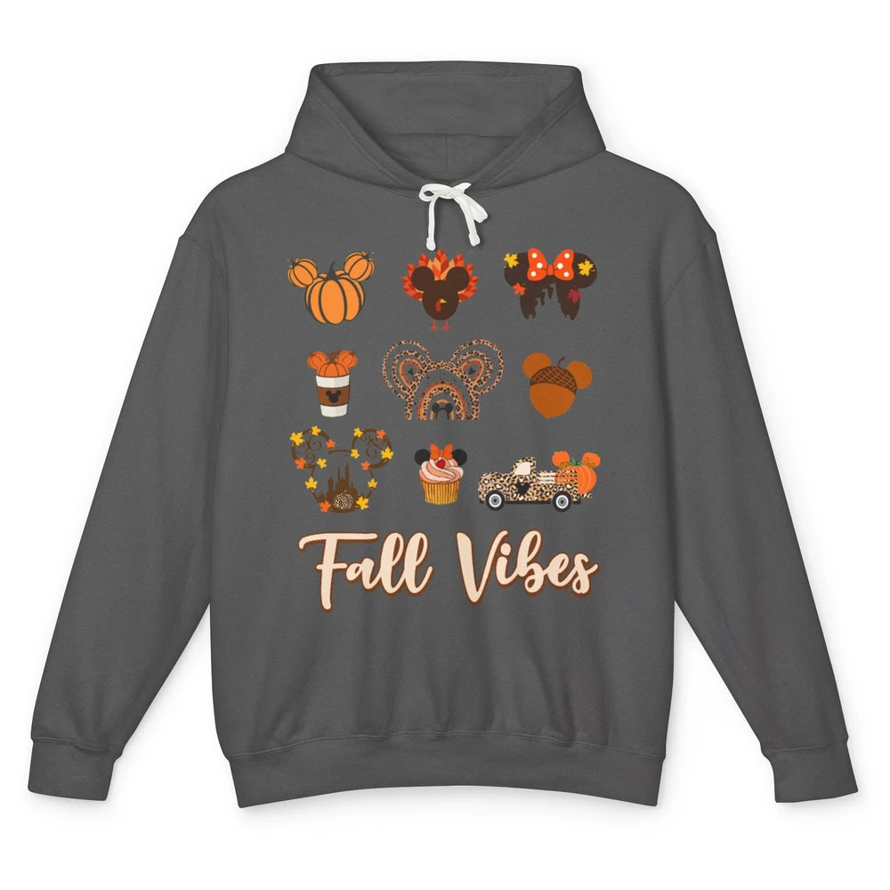 Retro Fall Vibes Pumpkin Turkey Halloween Fall Thanksgiving Unisex Lightweight Hoodie