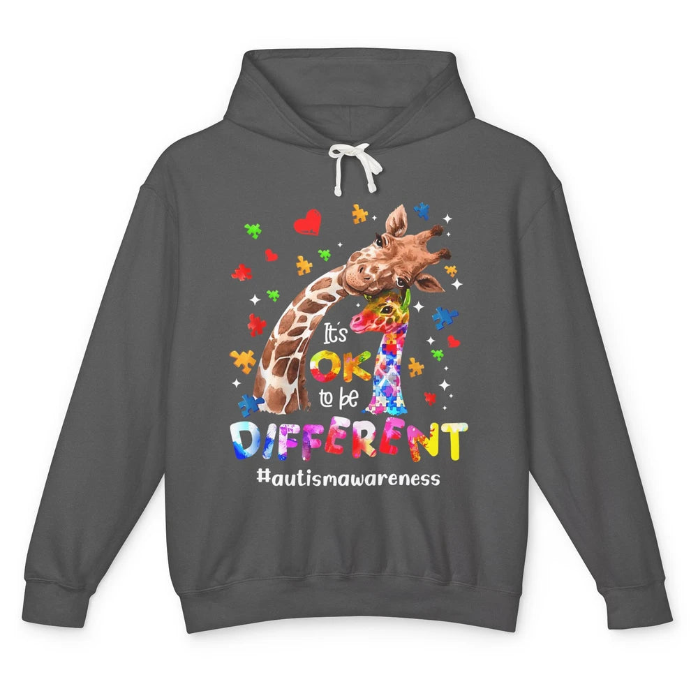 Autism Giraffe Mom It's Okay To Be Different Neurodiversity Unisex Lightweight Hoodie