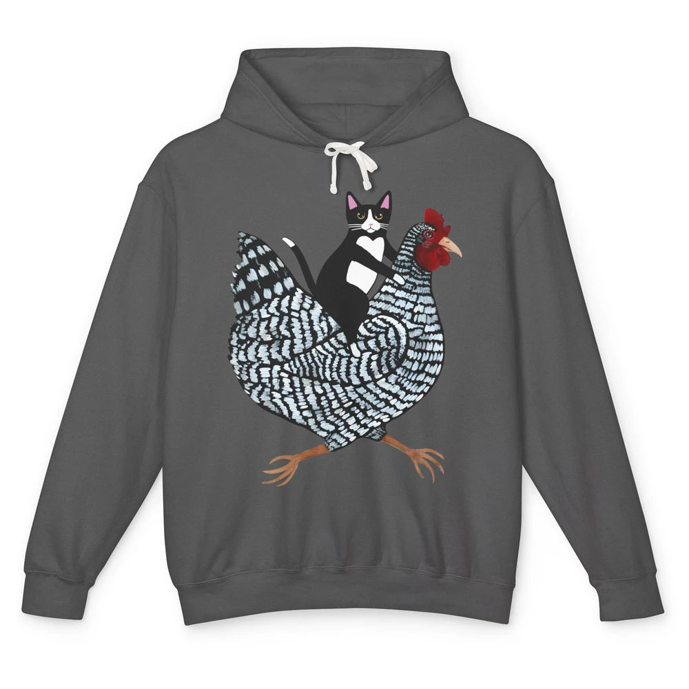 Tuxedo Cat On A Chicken Funny Cat Kitty Chicken Lovers Gift Unisex Lightweight Hoodie