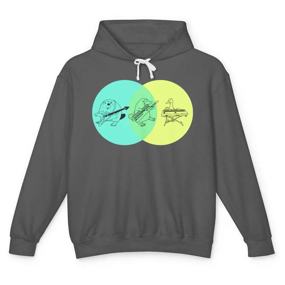 Keytar Platypus Venn Diagram Green Yellow Guitarist Music Unisex Lightweight Hoodie