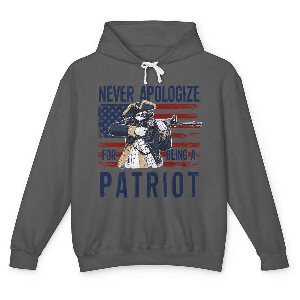 Never Apologize For Being A Patriot US Flag American Pride Unisex Lightweight Hoodie