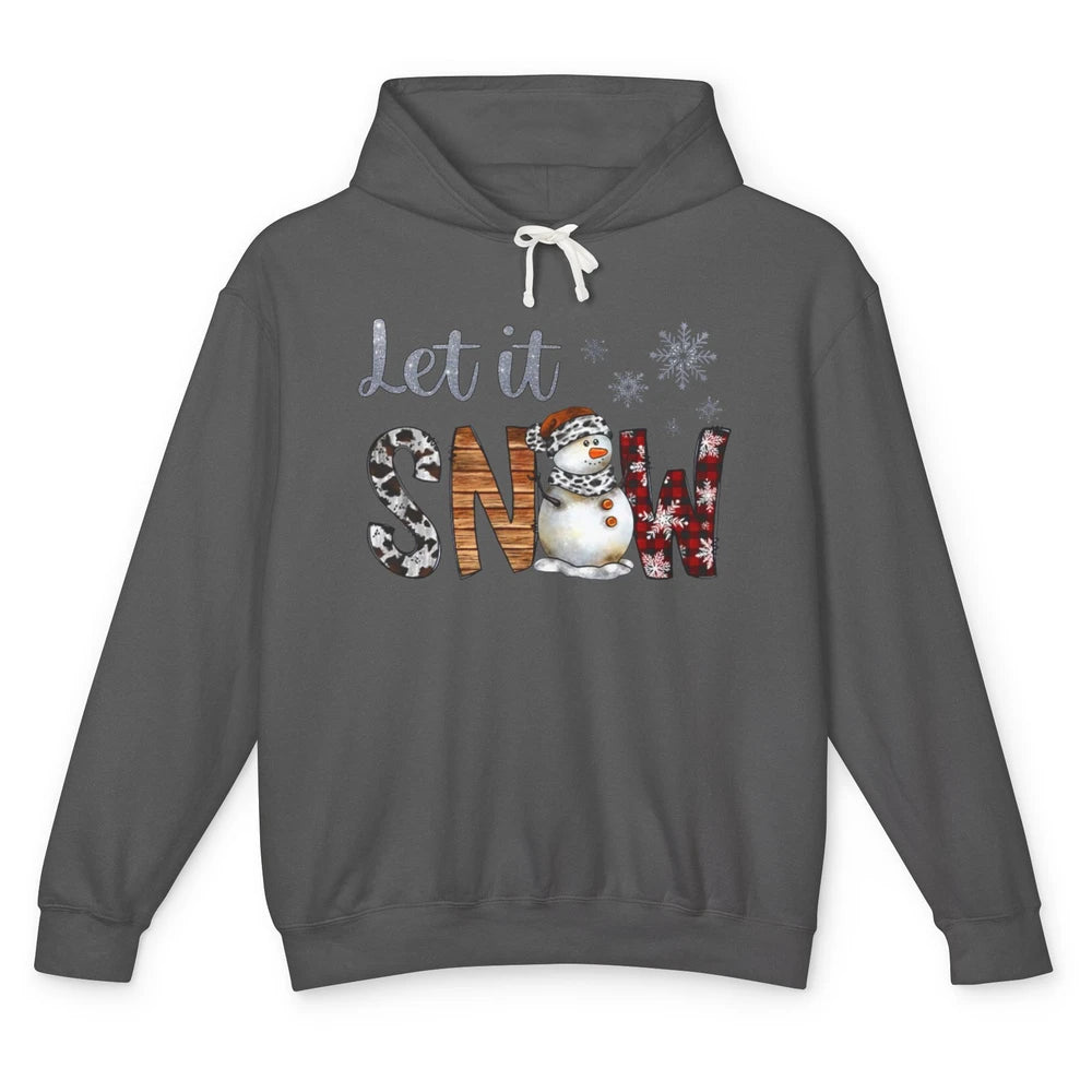 Leopard Snowman Let It Snow Snowflakes Western Christmas Unisex Lightweight Hoodie