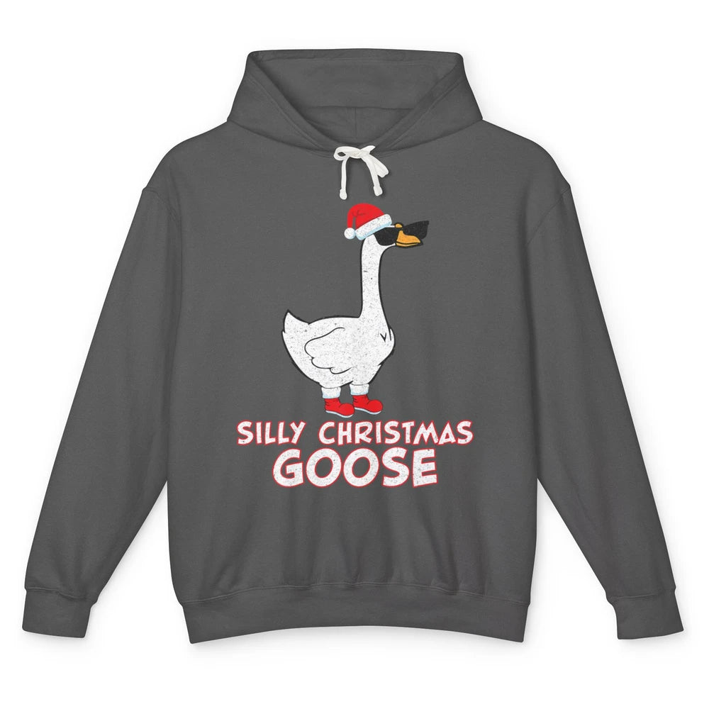 Merry Christmas Cute Silly Xmas Goose Sunglasses Santa Hat Unisex Lightweight Hoodie