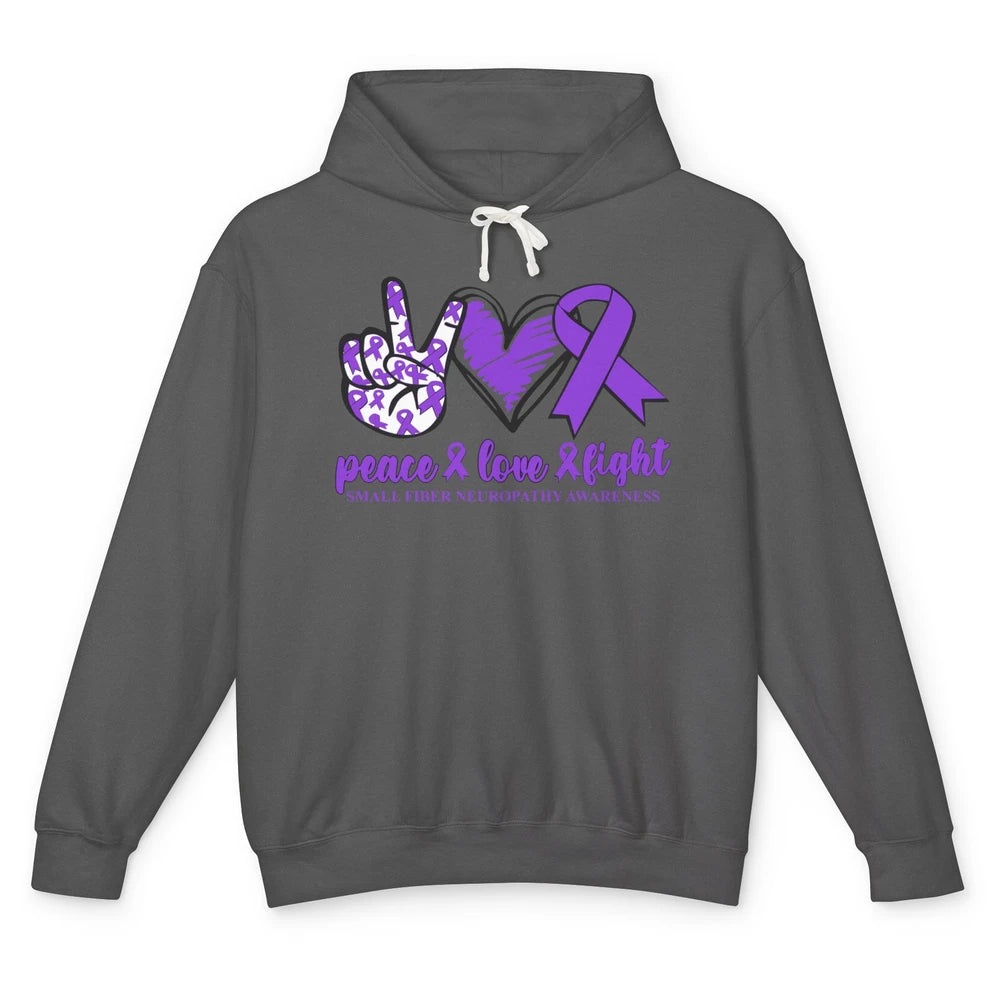 Small Fiber Neuropathy Purple Ribbon Peace Love Fight Unisex Lightweight Hoodie