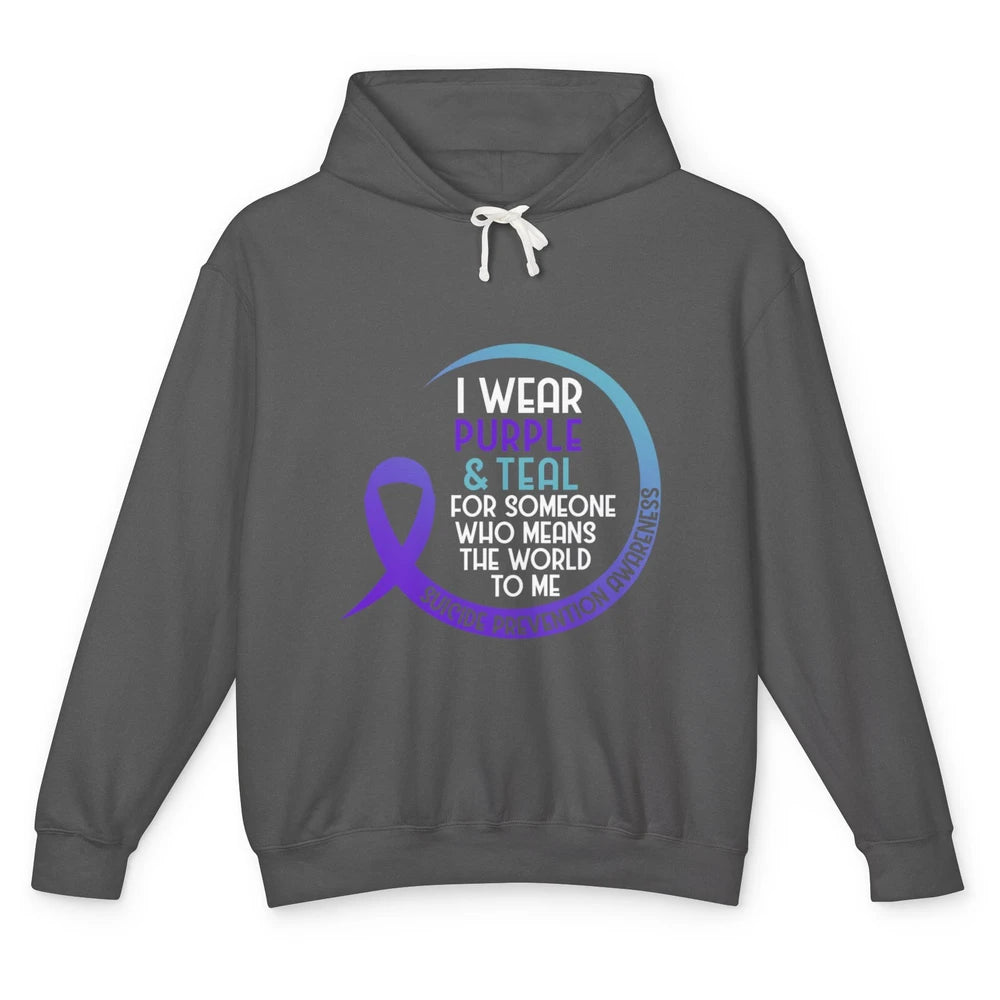 Wear Purple And Teal Ribbon Warrior Suicide Prevention Month Unisex Lightweight Hoodie