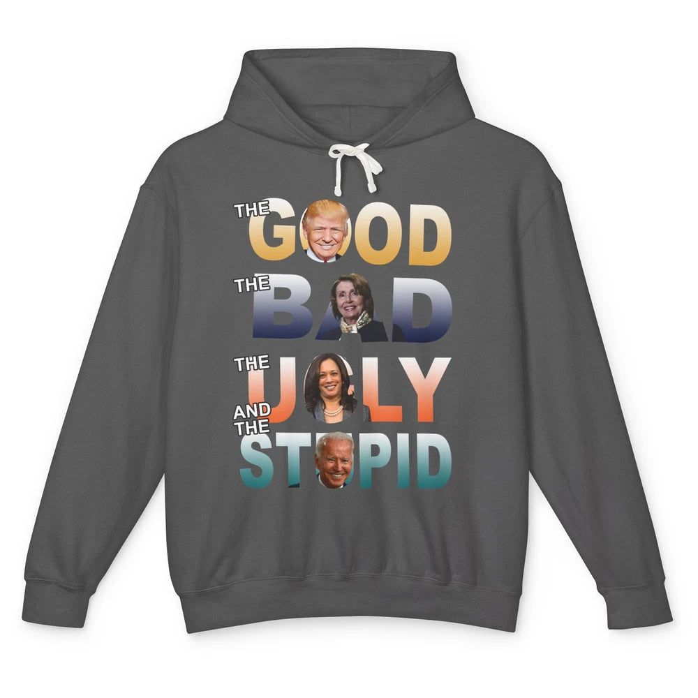 Funny Trump 2024 The Good The Bad The Stupid Anti Biden Gift Unisex Lightweight Hoodie