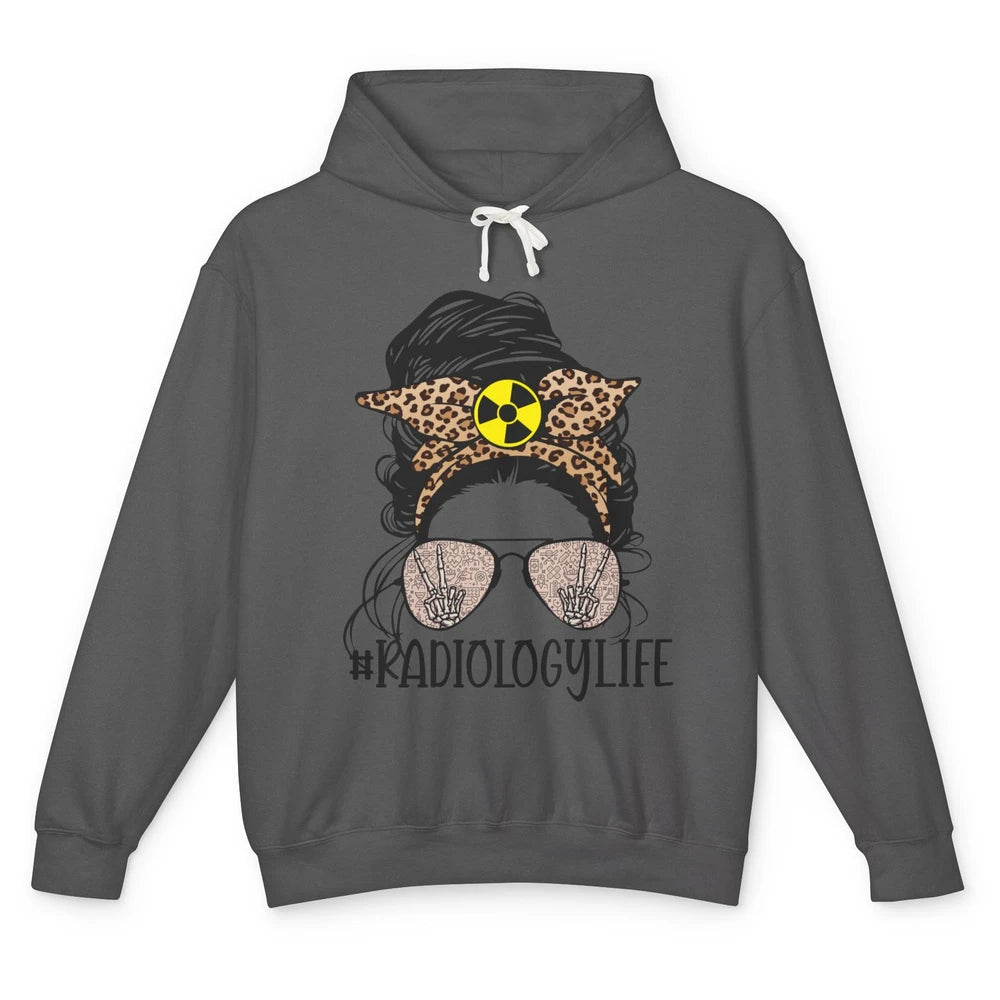 Leopard Messy Bun Mom Glasses X-ray Rad Tech Radiology Life Unisex Lightweight Hoodie