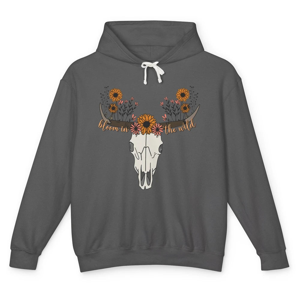 Cow Skull Bloom In The Wild Western Bull Skull Wildfloral Unisex Lightweight Hoodie