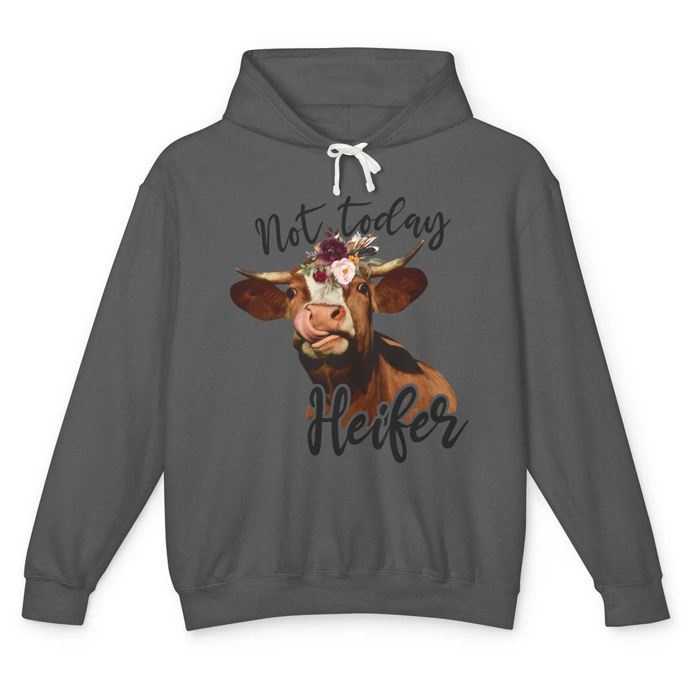 Funny Floral Cow Not Today Heifer Farmers Castle Farming Unisex Lightweight Hoodie