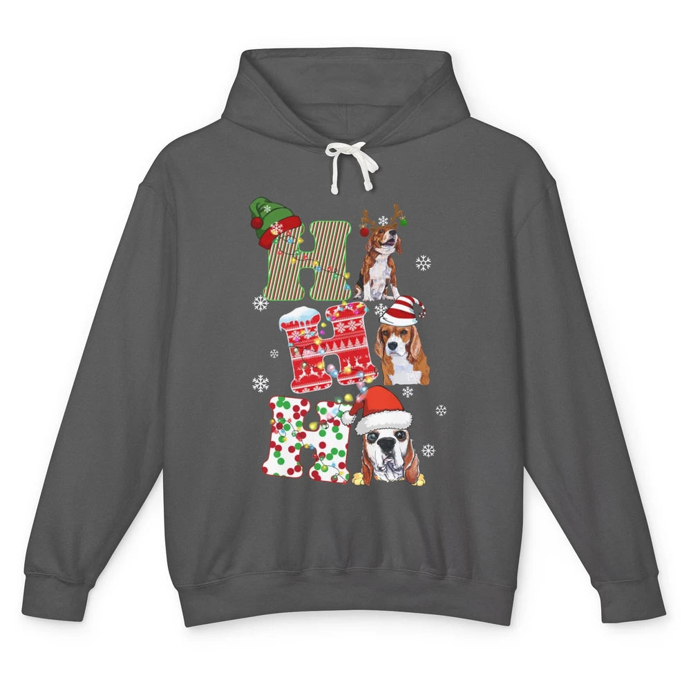 Funny Beagle Christmas Light Santa Beagle Reindeer Snowflake Unisex Lightweight Hoodie