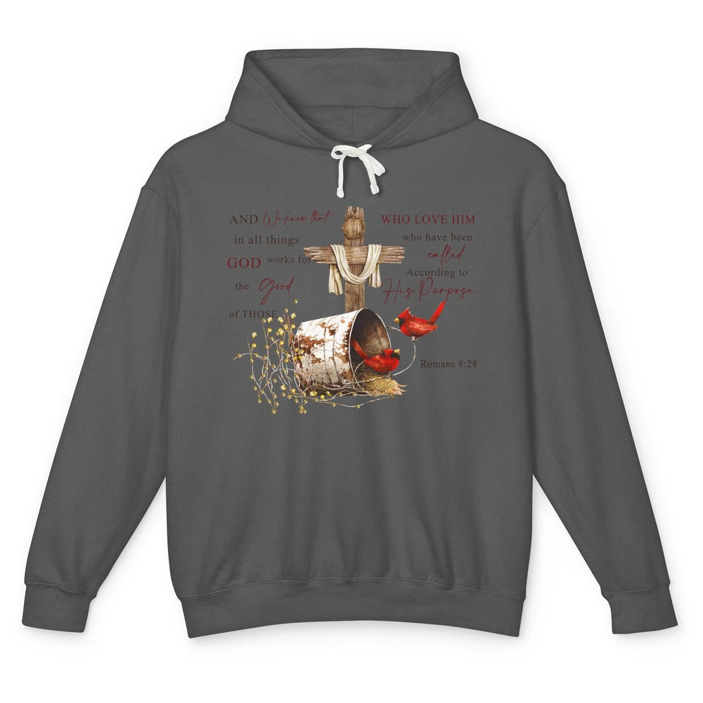 Cardinals Jesus Cross God Works For The Good Christian Gift Unisex Lightweight Hoodie