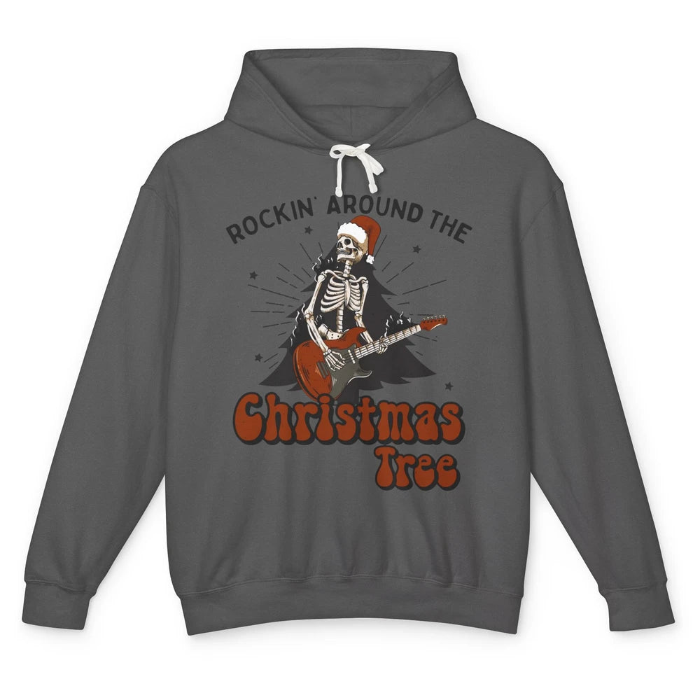 Skeleton Guitar Rocking Around Christmas Tree Western Xmas Unisex Lightweight Hoodie