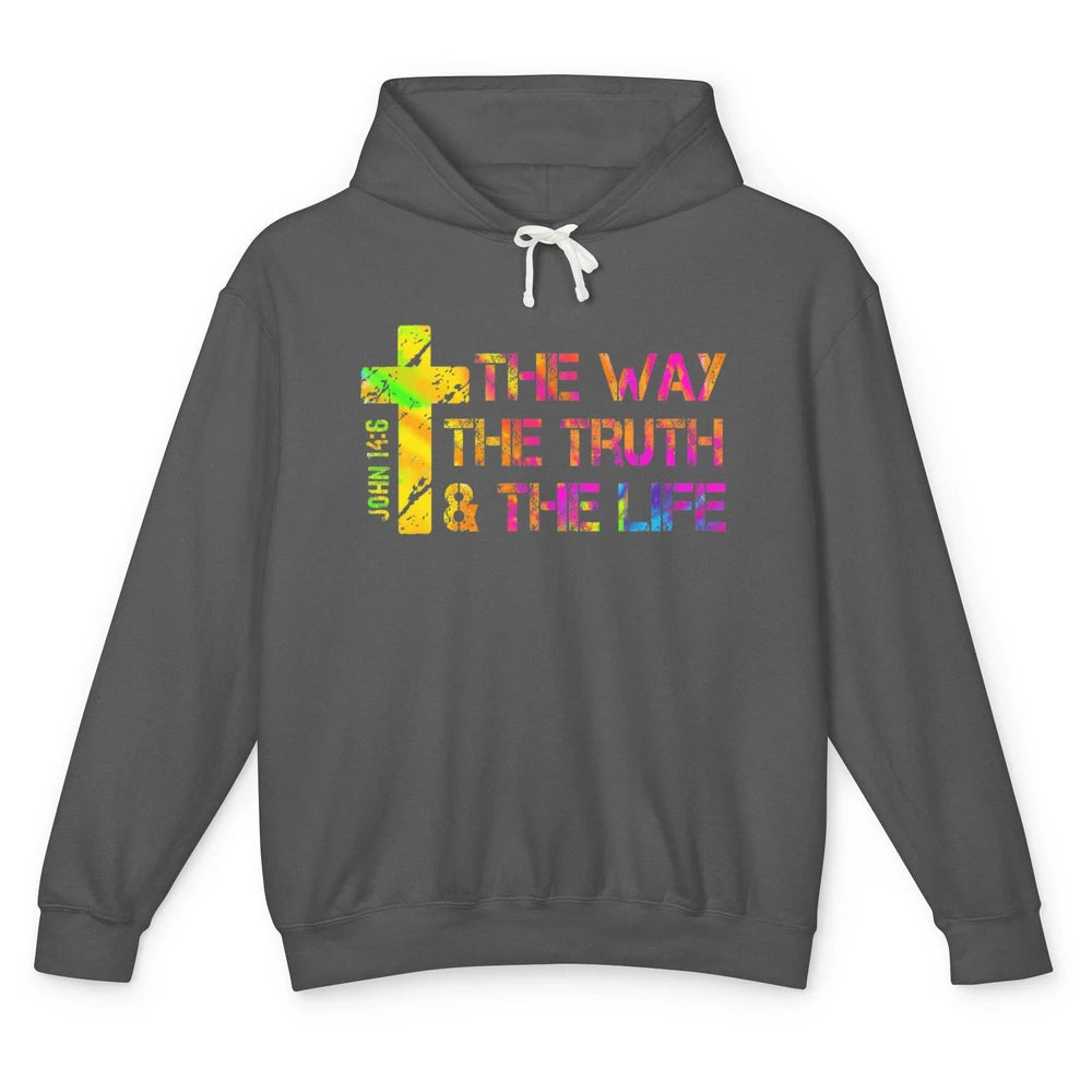 Way Truth Life Bible Verse Cross Christian Jesus God Faith Unisex Lightweight Hoodie