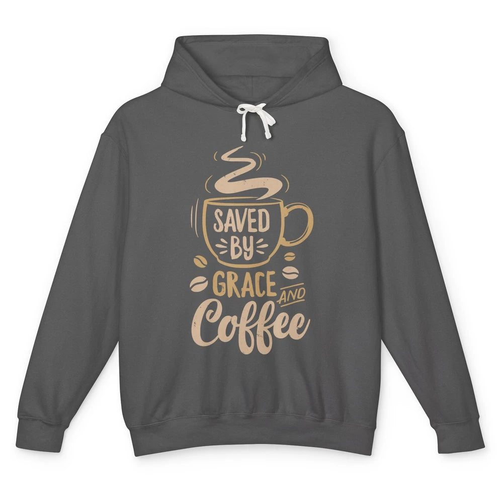 Saved By Grace And Coffee Christian Women Jesus Christ God Unisex Lightweight Hoodie