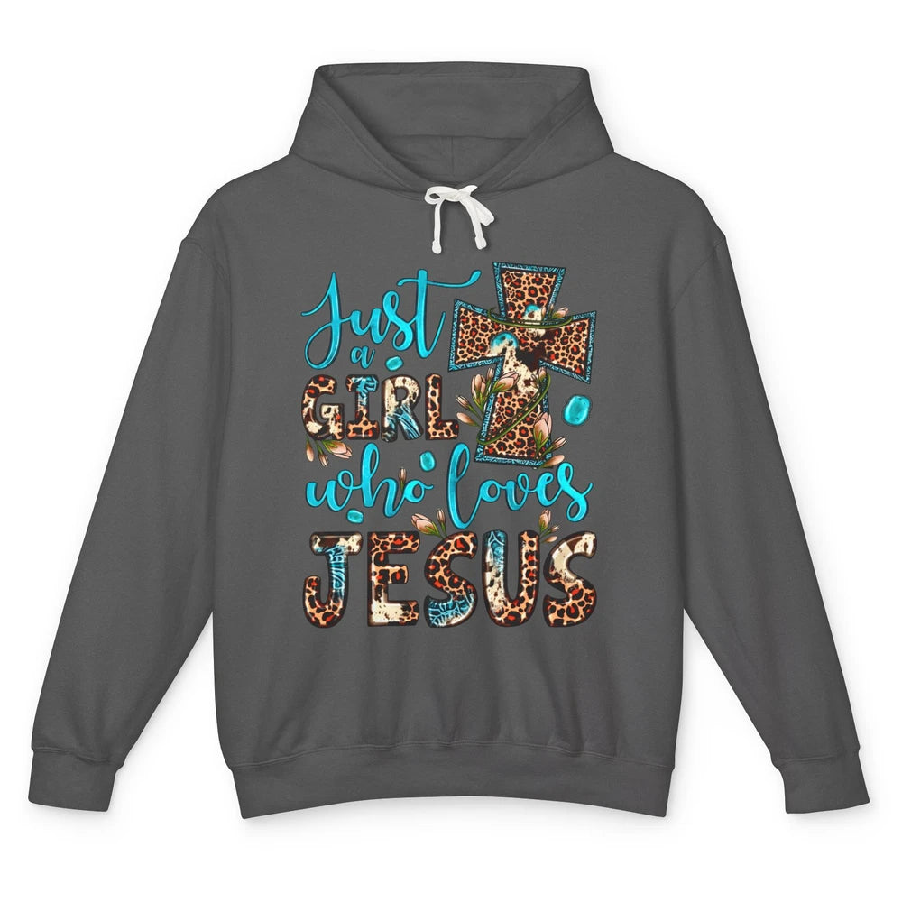 Leopard Cross Just A Girl Who Loves Jesus Christian Western Unisex Lightweight Hoodie