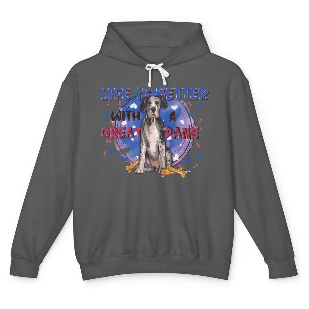 Life Is Better With A Great Dane Dog Mom Great Dane Lovers Unisex Lightweight Hoodie