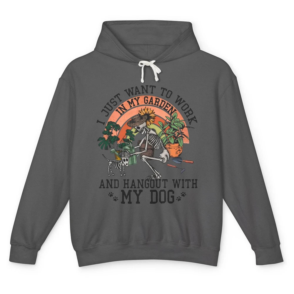 Retro Skeleton Gardening In The Garden Hang Out With My Dog Unisex Lightweight Hoodie